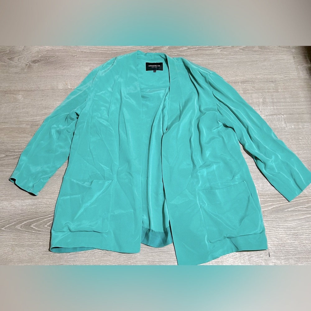 Lafayette 148 Teal Silk Open Blazer Size L